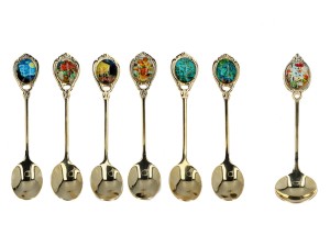 Carmani, komplet pozłacanych łyżeczek: 6x herbata + 1x cukier - VAN GOGH, mix