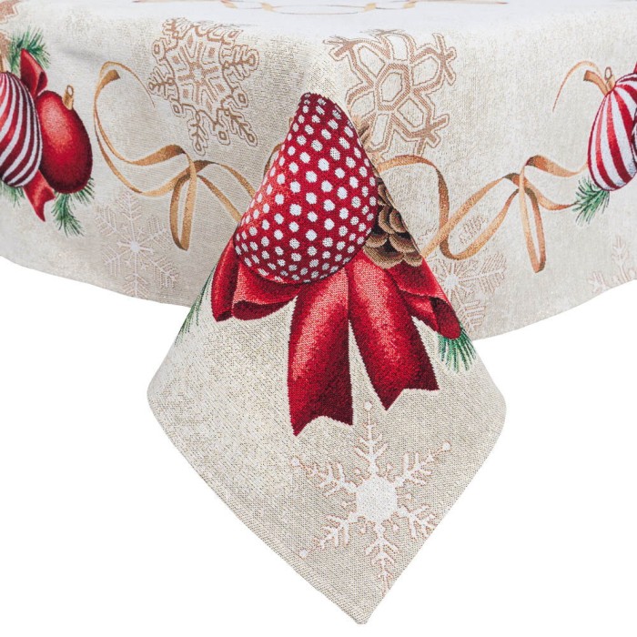 Obrus z tkaniny gobelinowej(tkana maszynowo) - RED BALLS-137, 137x137 cm