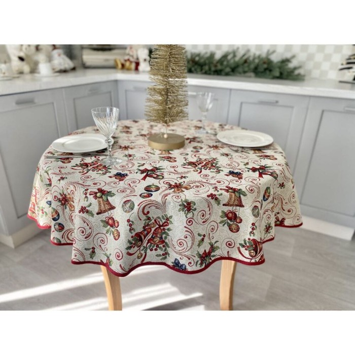 Obrus z tkaniny gobelinowej(tkana maszynowo) - MIRRA-140D, śr.140 cm