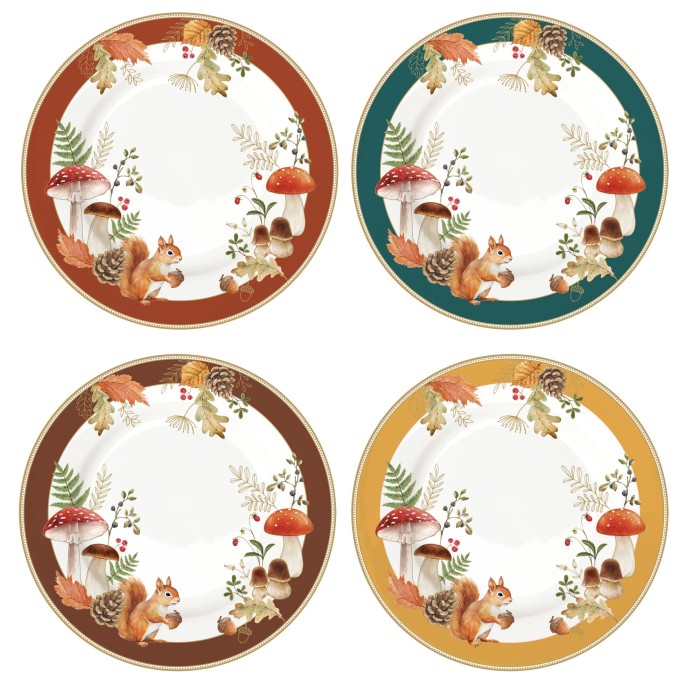Easy Life/Nuova R2S, zestaw 4 talerzy deserowych 19cm - JESIENNE GRZYBKI