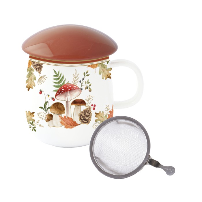 Easy Life/Nuova R2S, kubek 450ml z zaparzaczem i przykrywką - JESIENNE GRZYBKI