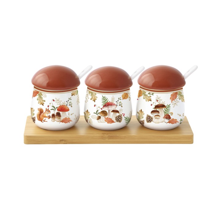 Easy Life/Nuova R2S, zestaw do przypraw, podstawka 22x3 cm, H9 cm - JESIENNE GRZYBKI