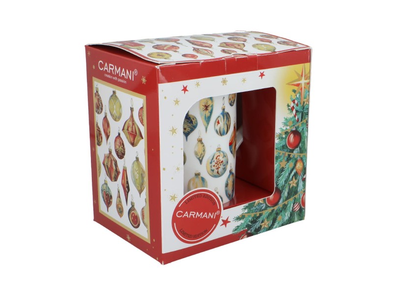 Carmani, kubek świąteczny 360ml t. Classic  - MERRY CHRISTMAS/Bombki choinkowe