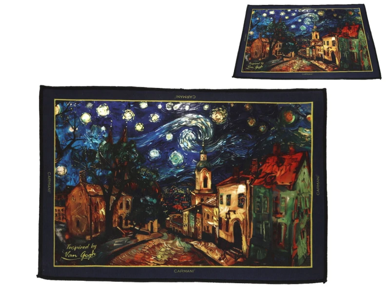 Carmani, przyłóżkowy dywanik 60x40cm - inspirowany VAN GOGH/Gwiaździsta Noc i Koty