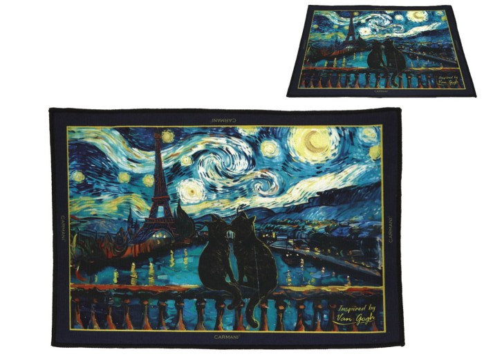 Carmani, przyłóżkowy dywanik 60x40cm - inspirowany VAN GOGH/Gwiaździsta Noc i Koty