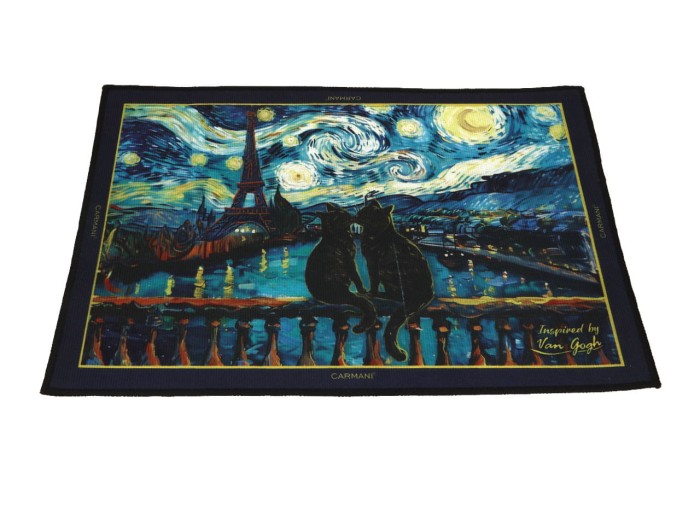 Carmani, przyłóżkowy dywanik 60x40cm - inspirowany VAN GOGH/Gwiaździsta Noc i Koty