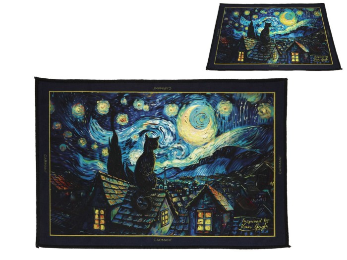 Carmani, przyłóżkowy dywanik 60x40cm - inspirowany VAN GOGH/Gwiaździsta Noc i Koty