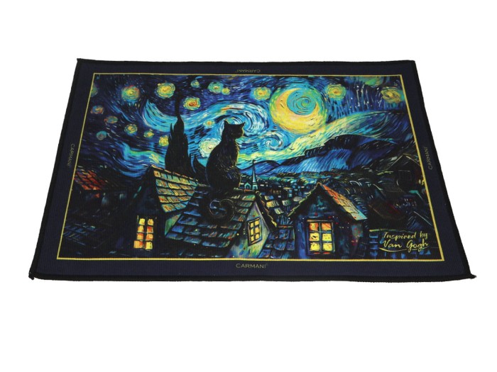 Carmani, przyłóżkowy dywanik 60x40cm - inspirowany VAN GOGH/Gwiaździsta Noc i Koty
