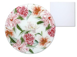 Carmani, szklana deska, okrągła 30cm - Kwiaty