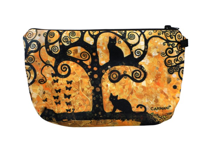 Carmani, kosmetyczka ok. 21x15cm - inspirowane malarstwem  GUSTAVA KLIMTA, kot na drzewie życia