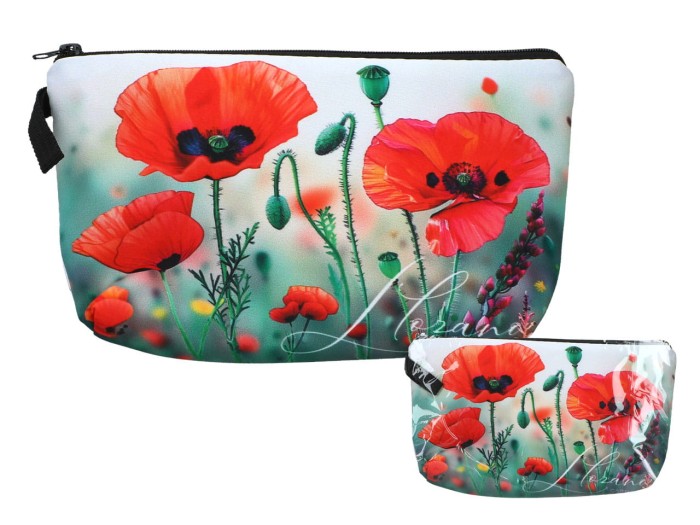 Carmani, kosmetyczka ok. 21x15cm - KWIATY, maki