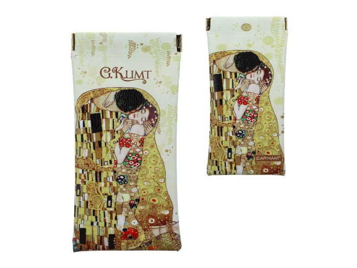Carmani, miękkie etui na okulary ok. 9x18cm - GUSTAV KLIMT/Pocałunek, kremowe tło