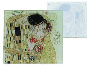 Carmani, szklana podkładka ok. 11,5x11,5cm - GUSTAV KLIMT/Pocałunek, kremowe tło