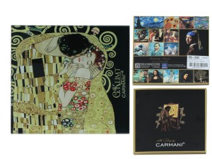 Carmani, szklana podkładka ok. 11,5x11,5cm - GUSTAV KLIMT/Pocałunek, czarne tło