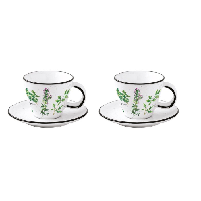 Easy Life/Nuova R2S, porcelanowe filiżanki-espresso + spodki - HERBARIUM, 2szt./kpl