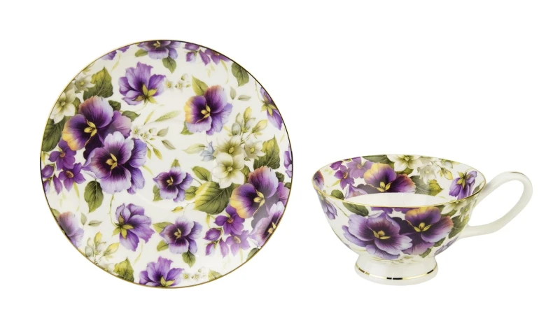 MCP, porcelanowa filiżanka do herbaty 170 ml + spodek - BRATKI, złocenia