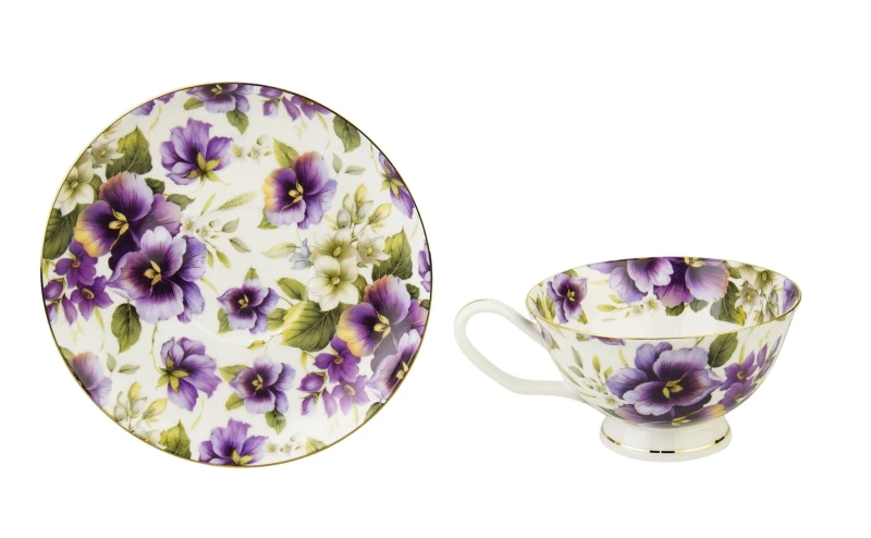MCP, porcelanowa filiżanka do herbaty 170 ml + spodek - BRATKI, złocenia