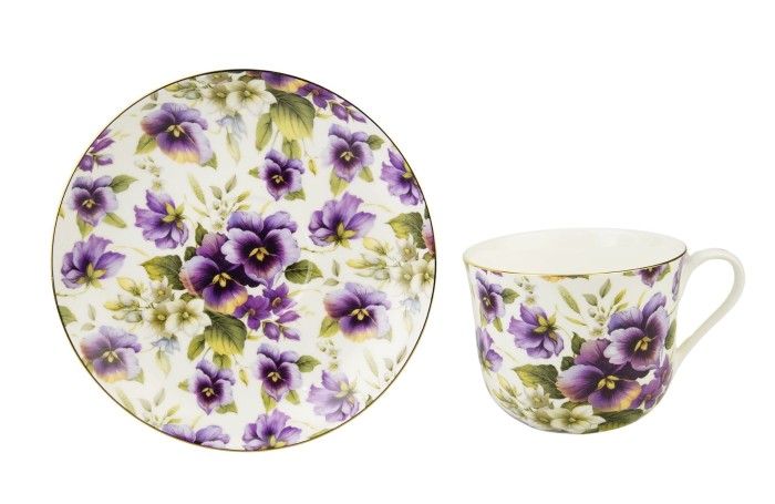 MCP, porcelanowa, duża filiżanka 370 ml + spodek - BRATKI, złocenia