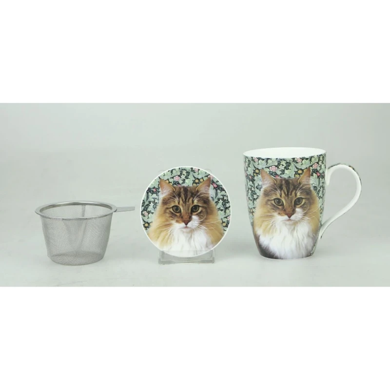 P4Y, kpl.: kubek 440ml, przykrywka, zaparzacz-sitko - WILLIAM MORRIS CAT, kot