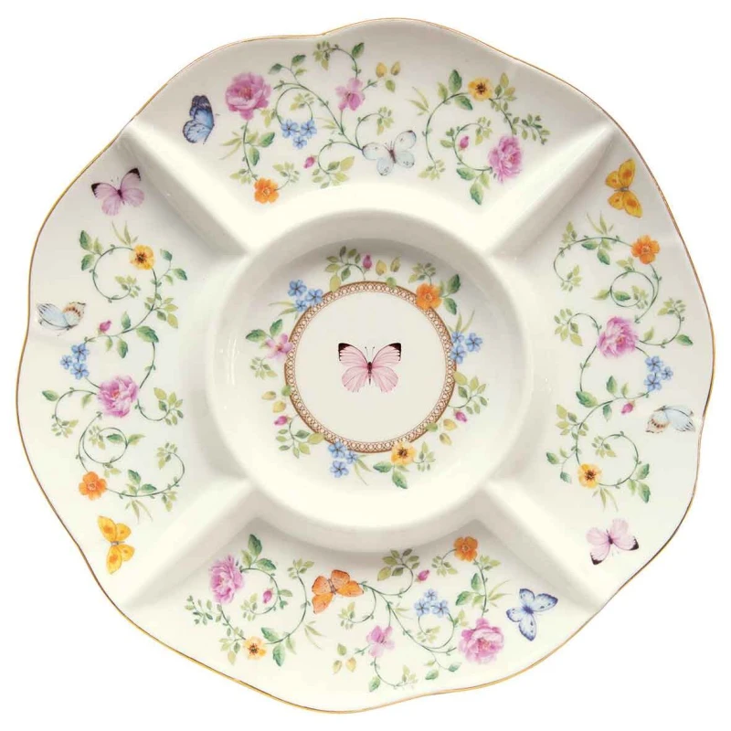 Easy Life/Nuova R2S, porcelanowy talerz 5-dzielny 25,5cm - DANCING BUTTERFLIES