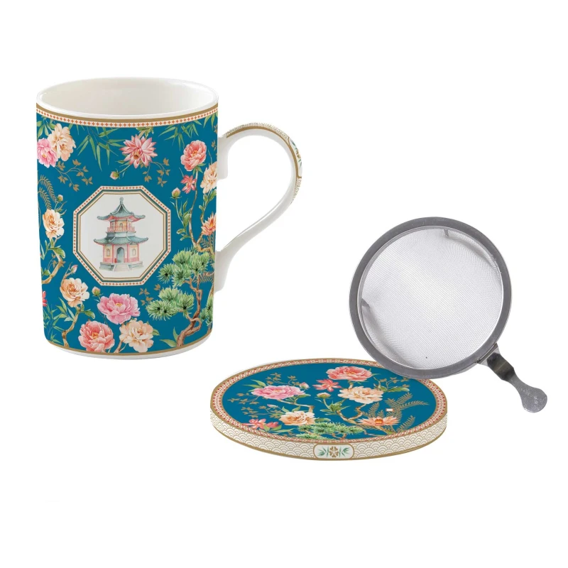 Easy Life/Nuova R2S, porcelanowy kubek 350ml z zaparzaczem-sitkiem i przykrywką