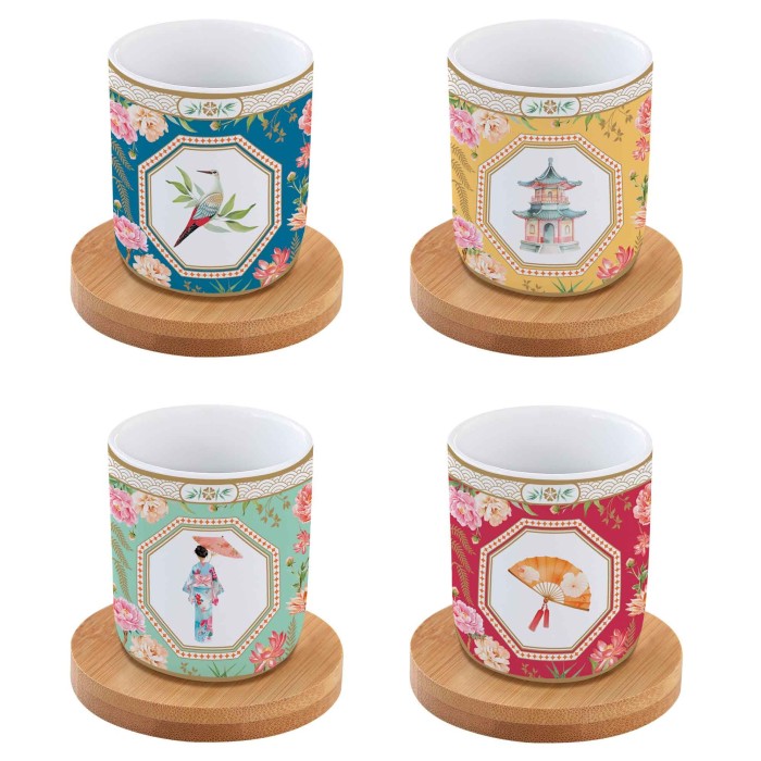 Easy Life/Nuova R2S, zestaw: 4 czarki 110ml + bambusowe podstawki