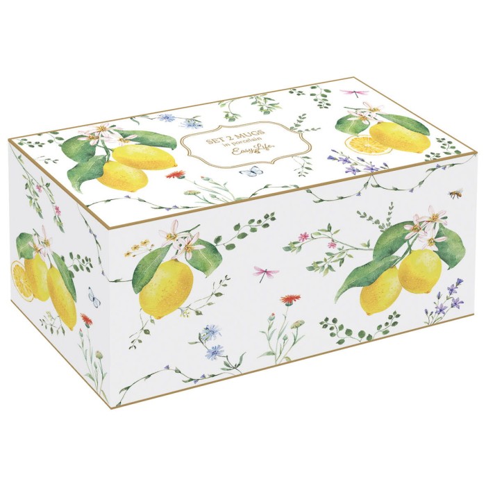 Easy Life/Nuova R2S, porcelanowe 2 kubki 275ml - FLEURS ET CITRONS, cytryny