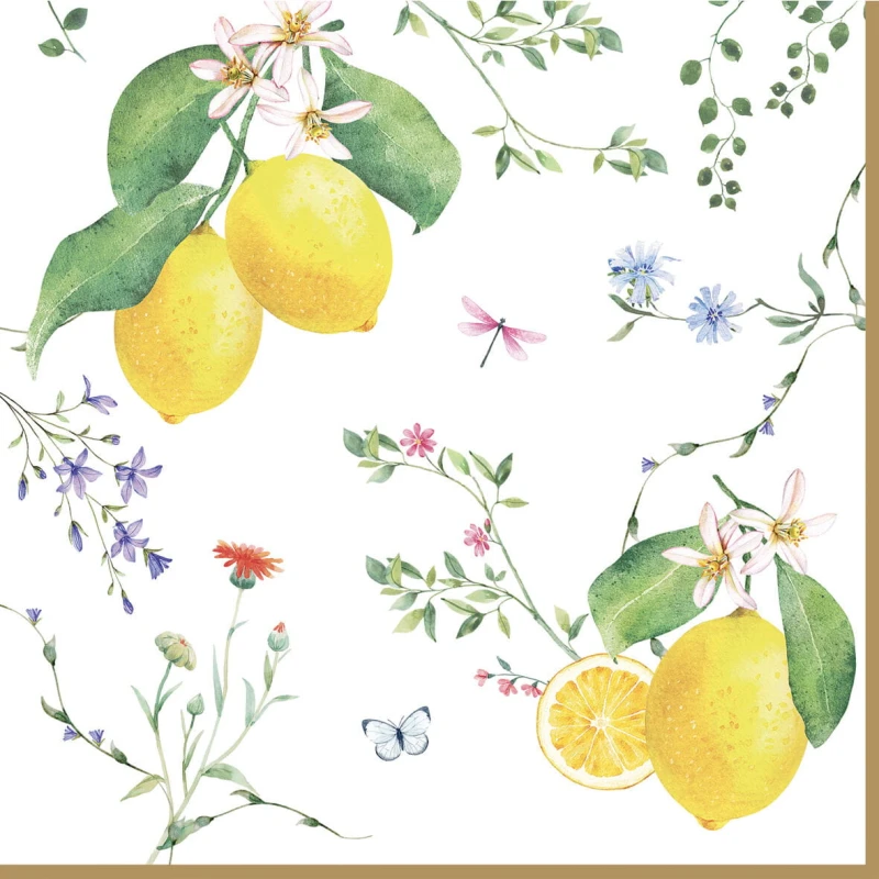 Easy Life/Nuova R2S, deserowe serwetki 33x33cm - FLEURS ET CITRONS, cytryny(20szt./opak.)