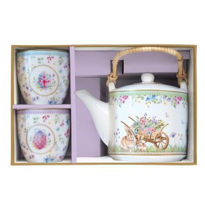 Easy Life/Nuova R2S, porcelanowy czajnik 600 ml z zaparzaczem-sitkiem + 2 czarki 160ml
