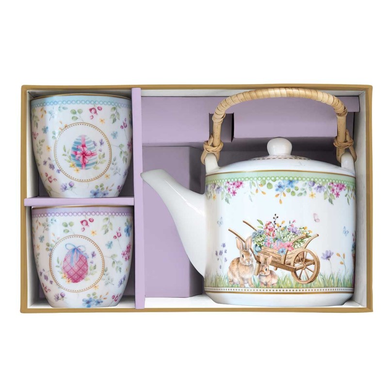 Easy Life/Nuova R2S, porcelanowy czajnik 600 ml z zaparzaczem-sitkiem + 2 czarki 160ml