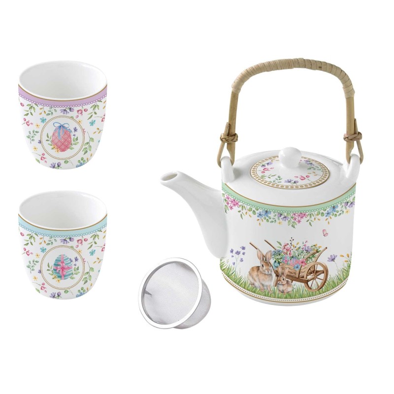 Easy Life/Nuova R2S, porcelanowy czajnik 600 ml z zaparzaczem-sitkiem + 2 czarki 160ml