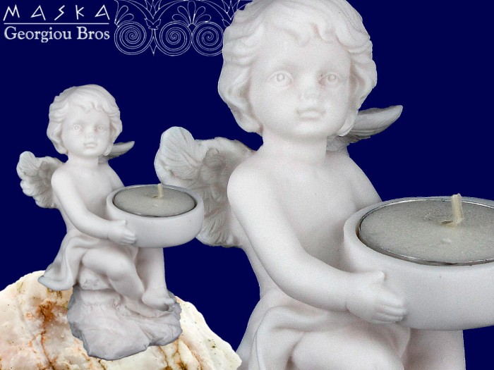 Maska, grecka figurka alabastrowa - Aniołek ze świeczką/t-light'em