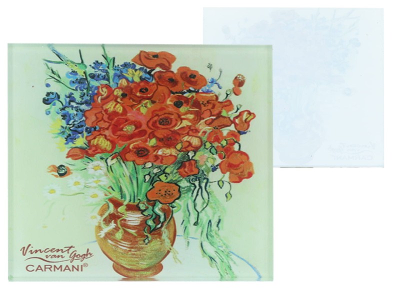 Carmani, szklana podkładka ok. 11,5x11,5cm  - VAN GOGH/Czerwone maki i stokrotki