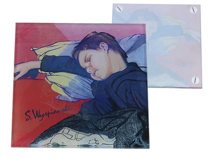 Carmani, szklana podkładka 11,5x11,5cm - S. WYSPAIŃSKI/Śpiący Mietek