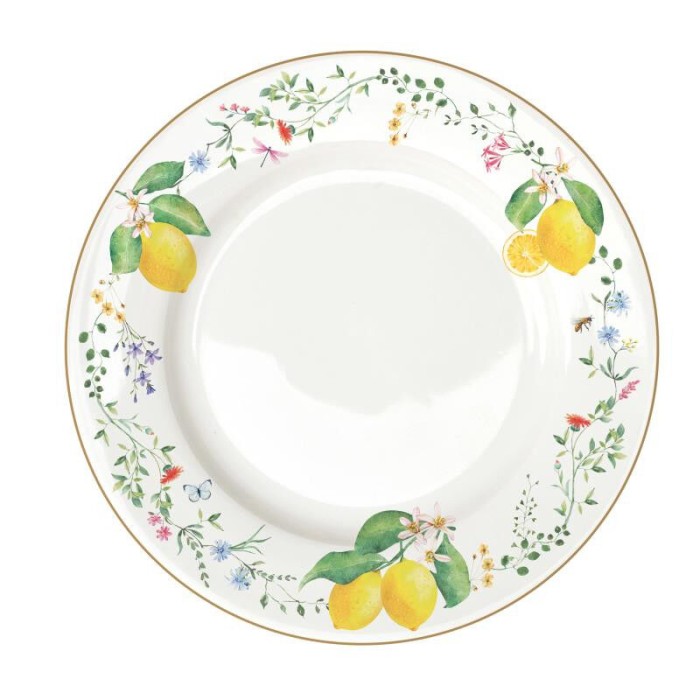 Easy Life/Nuova R2S, porcelanowy talerz płaski 26cm - FLEURS ET CITRONS, cytryny