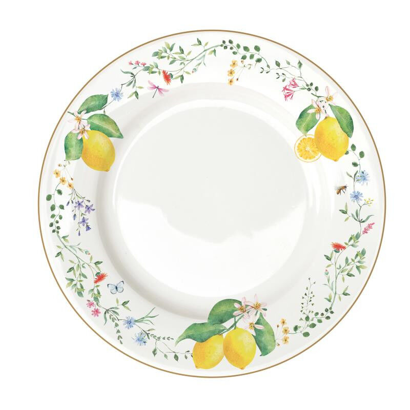 Easy Life/Nuova R2S, porcelanowy talerz płaski 26cm - FLEURS ET CITRONS, cytryny
