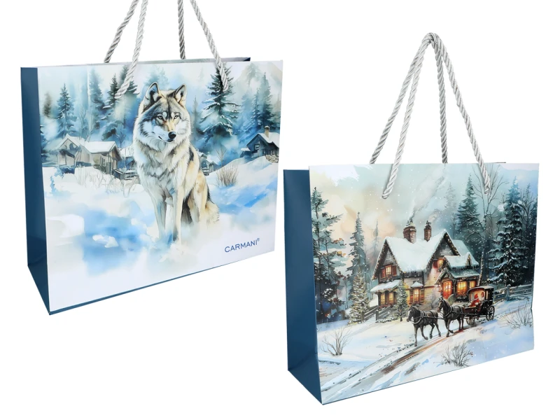 Carmani, papierowa torebka prezentowa do ok. 45x12x36cm - ZIMA WSZĘDZIE