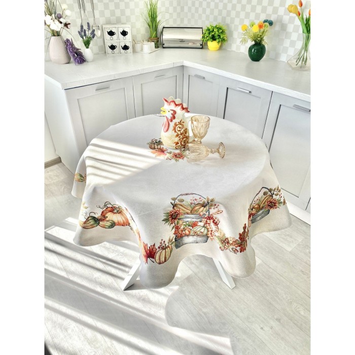 Obrus  z tkaniny gobelinowej(tkana maszynowo)  - ROUND1223-160D, śr.160cm