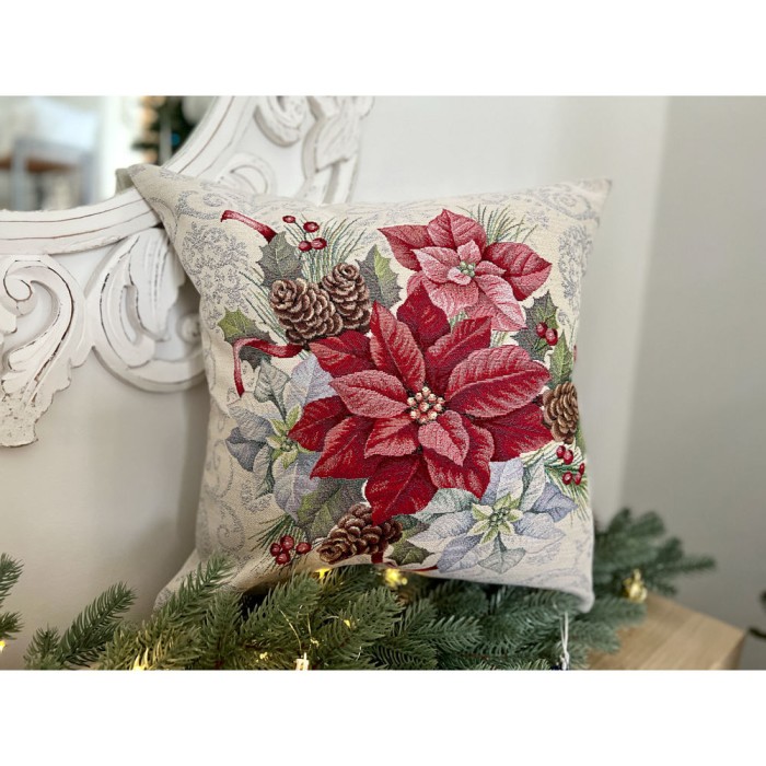 Poszewka na poduszkę z tkaniny gobelinowej(tkana maszynowo) - KISS1198, 45x45cm, gwiazda betlejemska