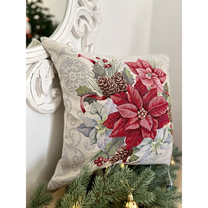 Poszewka na poduszkę z tkaniny gobelinowej(tkana maszynowo) - KISS1198, 45x45cm, gwiazda betlejemska