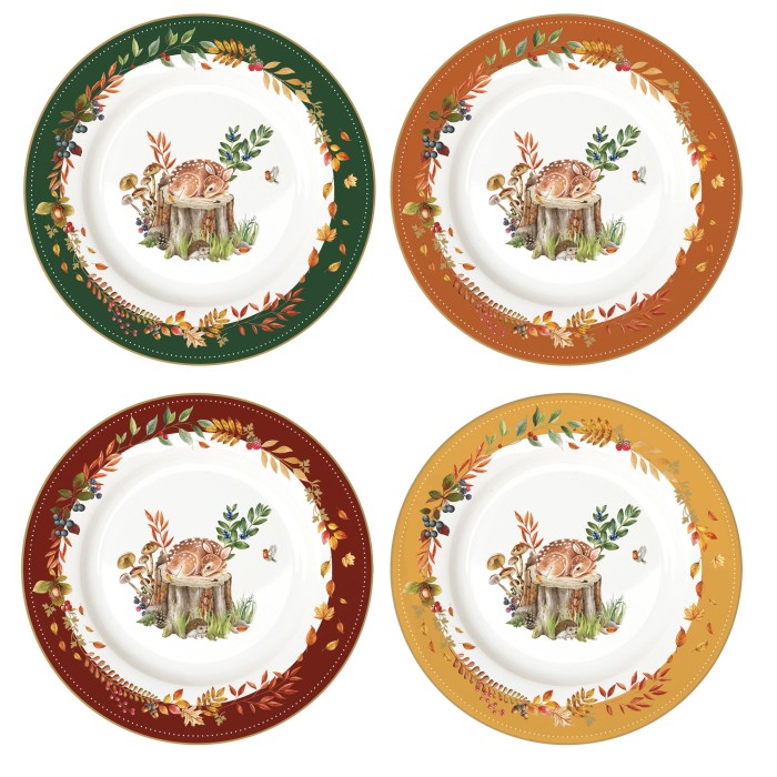 Easy Life/Nuova R2S, komplet talerzy deserowych z porcelany - AUTUMN FOREST DREAM, jesienny las