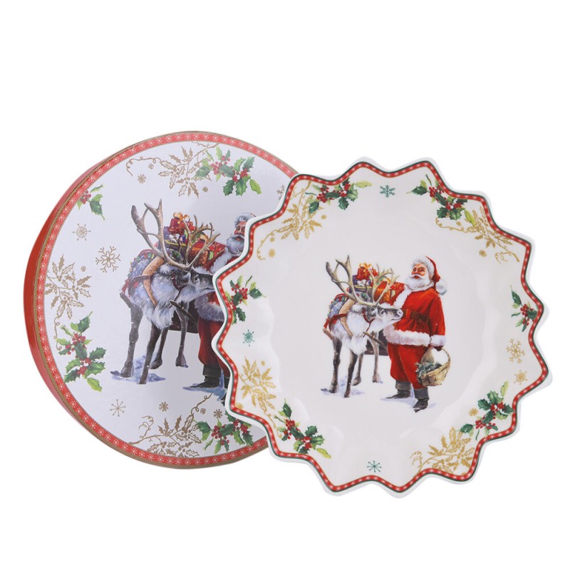 Magnoble, porcelanowa paterka 23,5cm - MERRY CHRISTMAS, mikołaj z reniferem