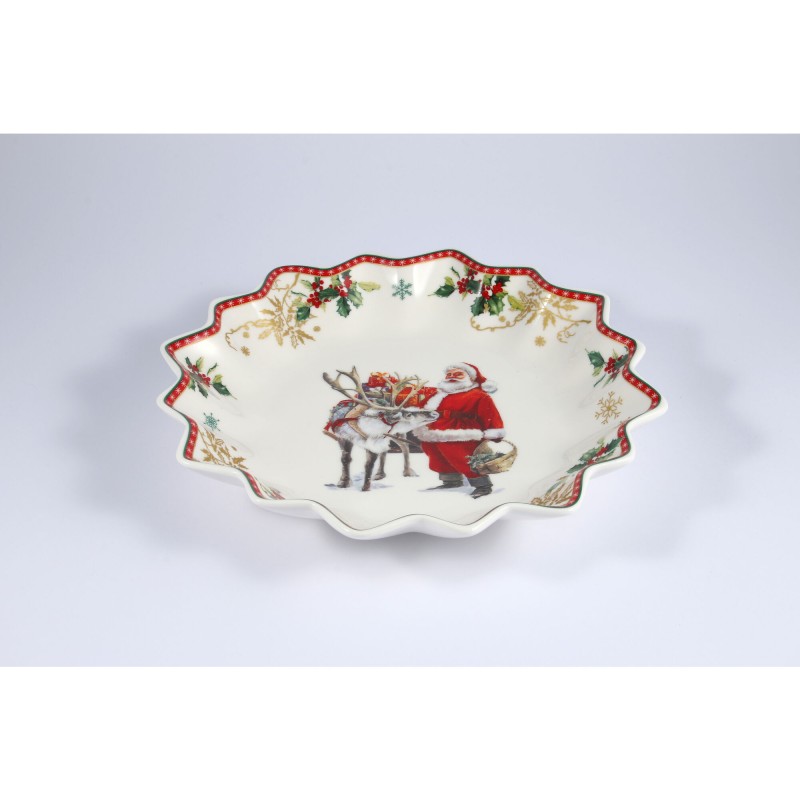 Magnoble, porcelanowa paterka 23,5cm - MERRY CHRISTMAS, mikołaj z reniferem