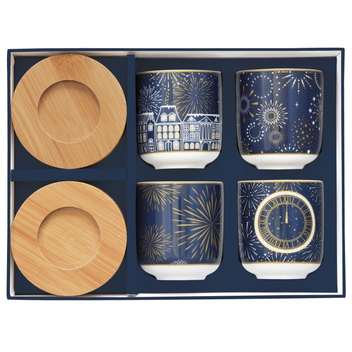 Zestaw - 4 czarki 110 ml + bambusowe podstawki