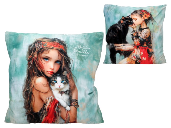 PoduszkCarmani, poduszka z wypełnieniem i z suwakiem 50x50cm - N. BONILLA/Kocie opowieści Clary