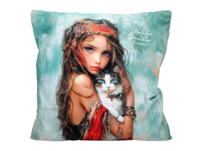 PoduszkCarmani, poduszka z wypełnieniem i z suwakiem 50x50cm - N. BONILLA/Kocie opowieści Clary