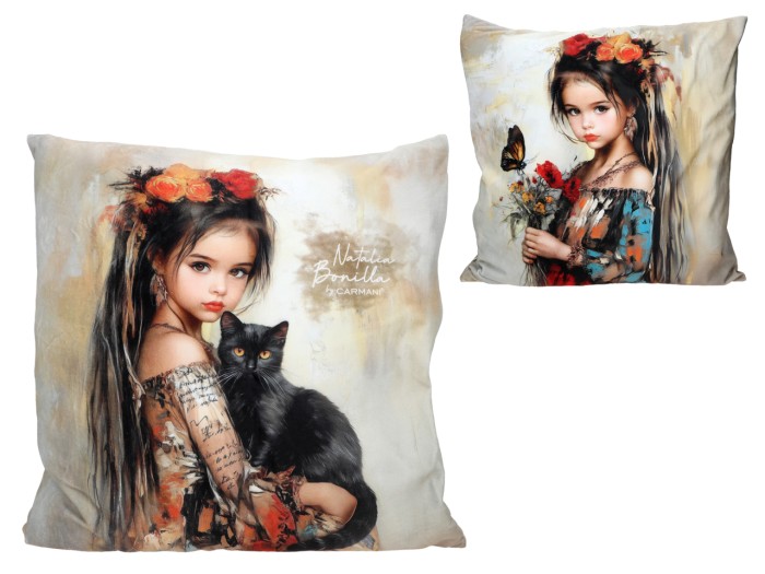 Carmani, poduszka z wypełnieniem i z suwakiem 50x50cm - N. BONILLA/Kocie opowieści Luny