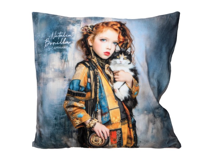 Carmani, poduszka z wypełnieniem i z suwakiem 50x50cm - N. BONILLA/Kocie opowieści Mii