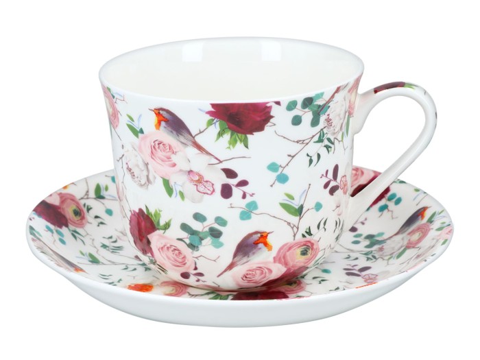 Filiżanka śniadaniowa ze spodkiem - Bird bouquet (FBCh)
