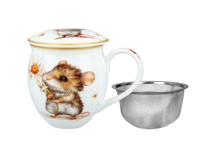 Carmani, kubek-nocniczek 430ml z zaparzaczem-sitkiem i przykrywką - MYSZKA W OGRODZIE